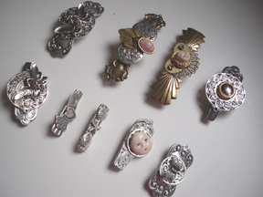 Antique Silver and Brass Barrettes and Brooches